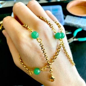 Jade Green Aventurine Round Bead Gold Chain Choker